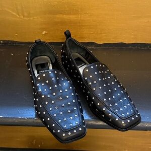 Dolce Vita Black Leather Studded Slip-On Loafers